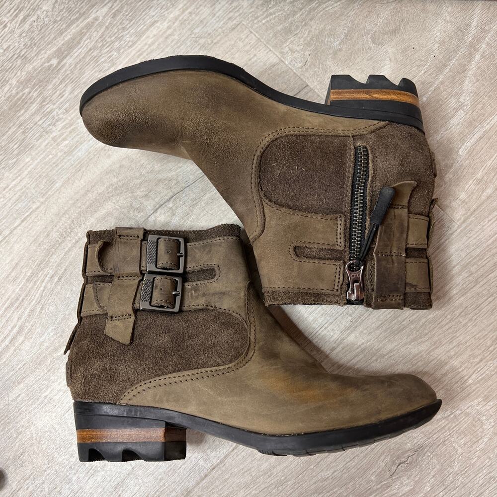 Sorel Boots Womens Size 6 Dark Brown Lolla Booties Leather Waterproof Fall Wear